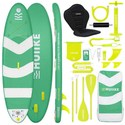 Opblaasbaar supboard met premium accessoires. huiike. groen. hoge stabiliteit