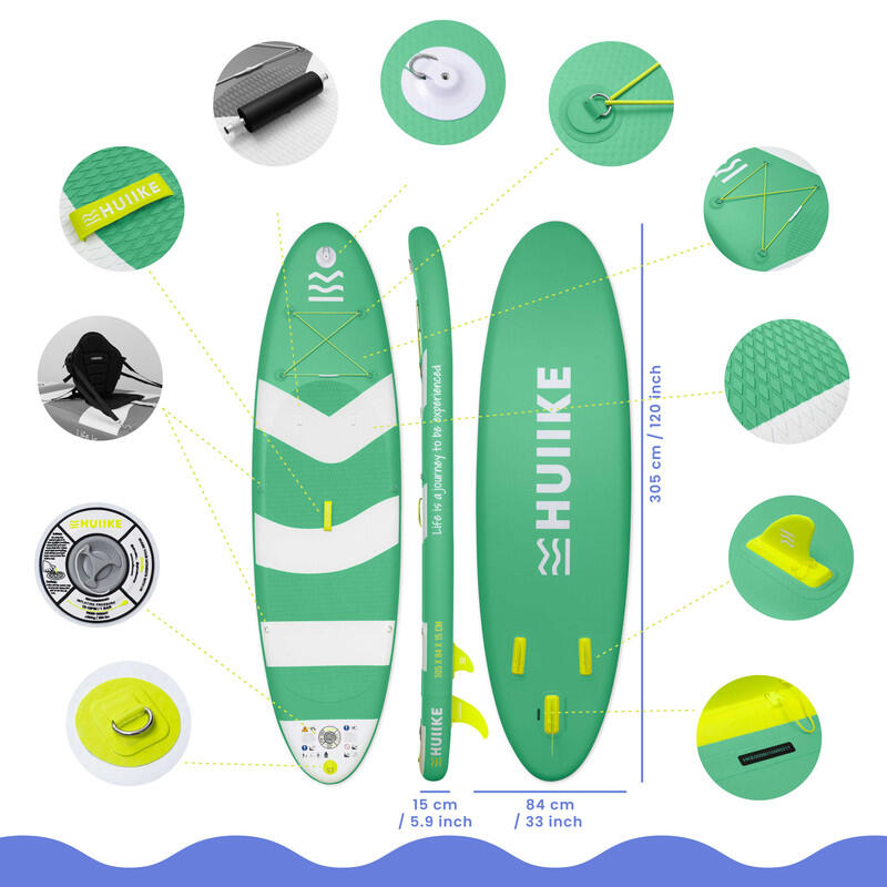 Paddle Gonflable Adulte Accessoires Premium, HUIIKE, Vert, Haute Stabilité