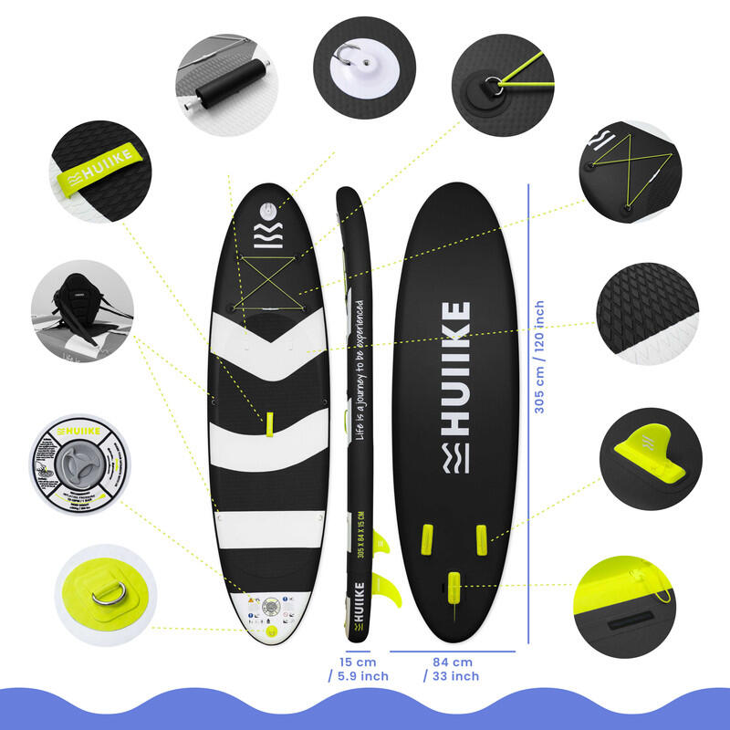 Stand Up Paddle Prémium Tartozékok, HUIIKE, Fekete, Nagy Stabilitással