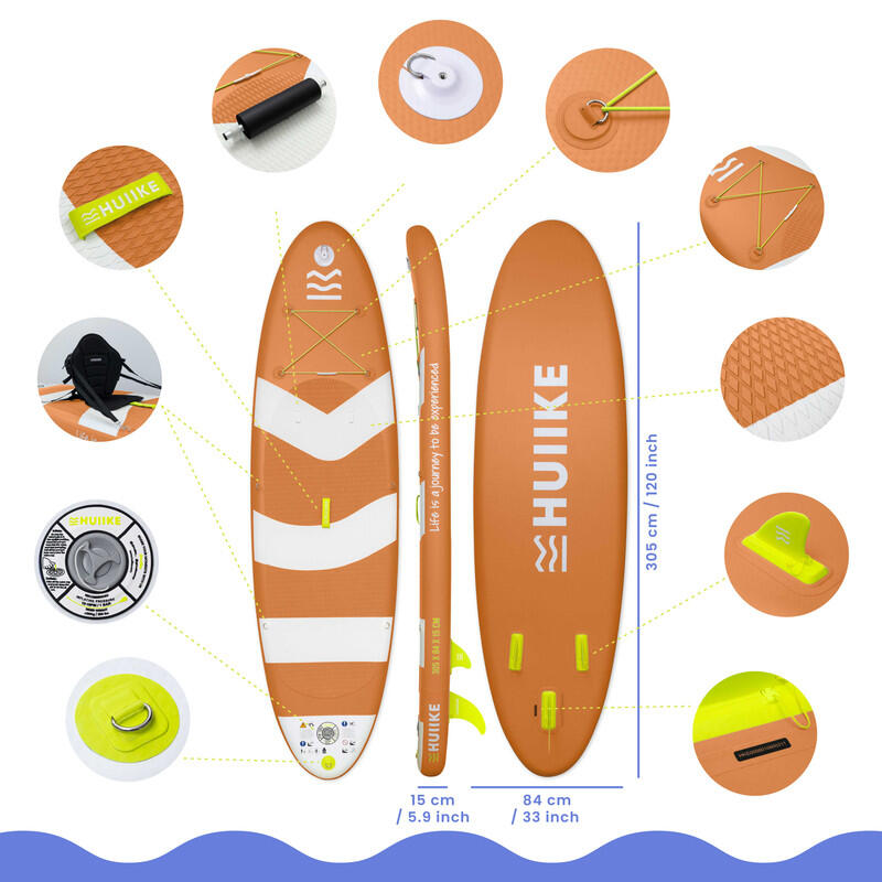 Paddle Gonflable Adulte Accessoires Premium, HUIIKE, Orange, Haute Stabilité