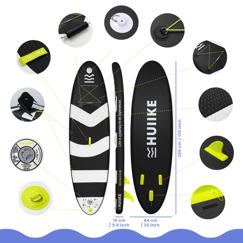 Tavola Sup Gonfiabile Adulti 10’ Convertibile in Kayak, fino a 130 kg, Nera 2/8