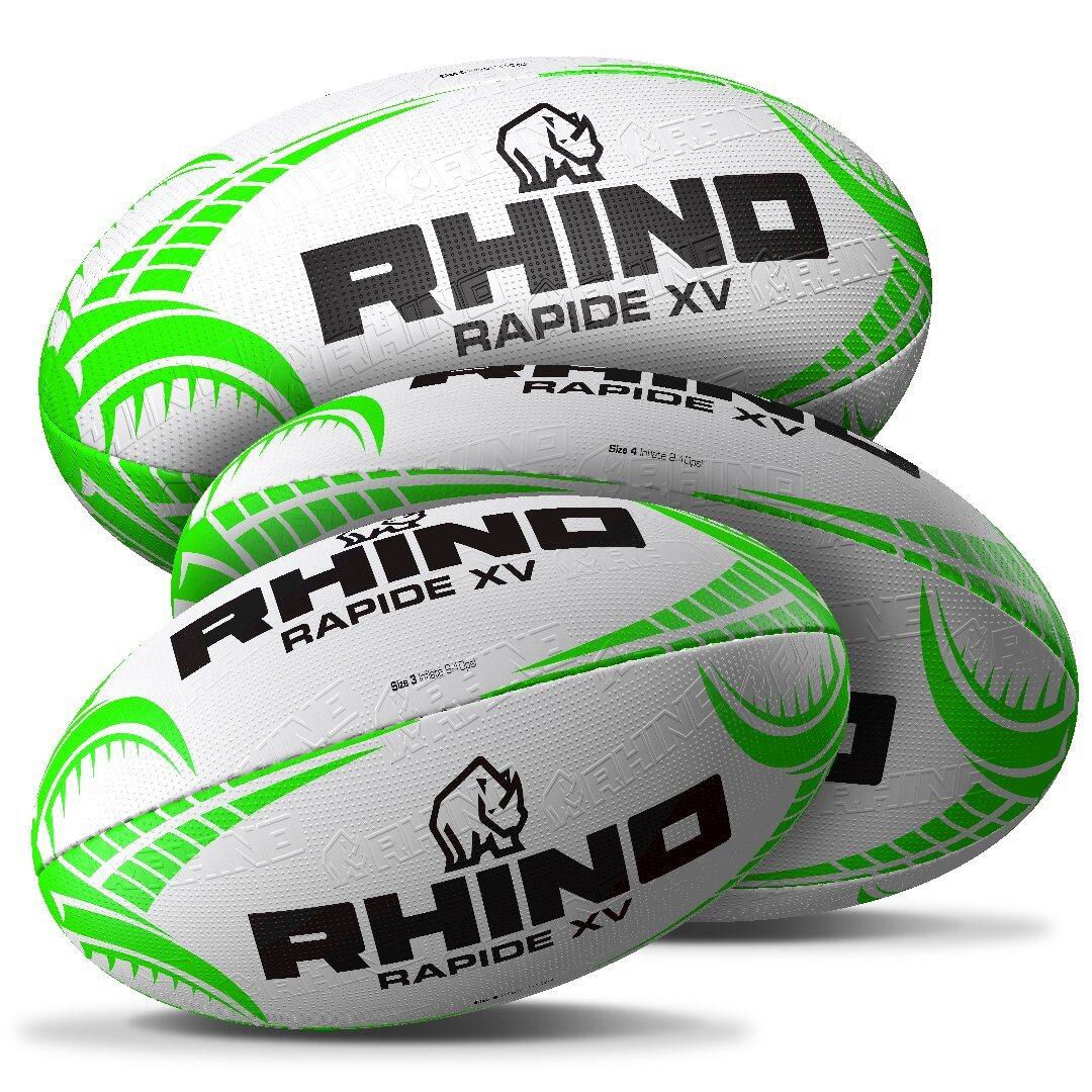 Rhino Rapide XV Rugby Ball, White/Green 4 2/5