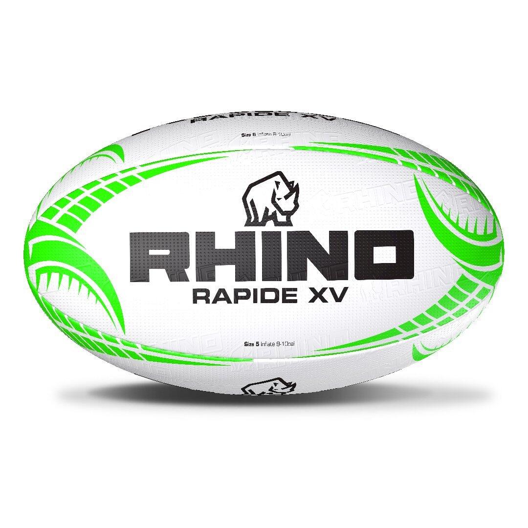 Rhino Rapide XV Rugby Ball, White/Green 4 4/5