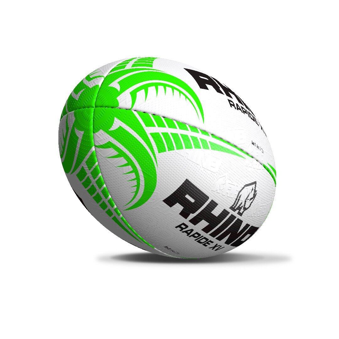 Rhino Rapide XV Rugby Ball, White/Green 4 3/5