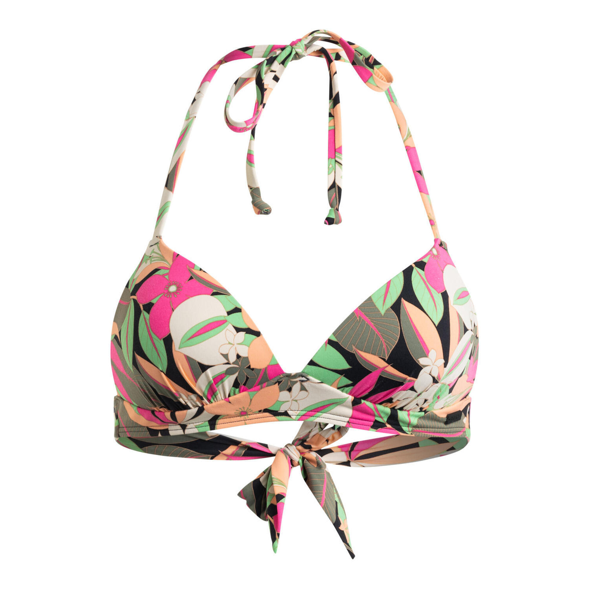 Stanik bikini na szyję dla Kobiety PRINTED BEACH CLASSICS Czarny