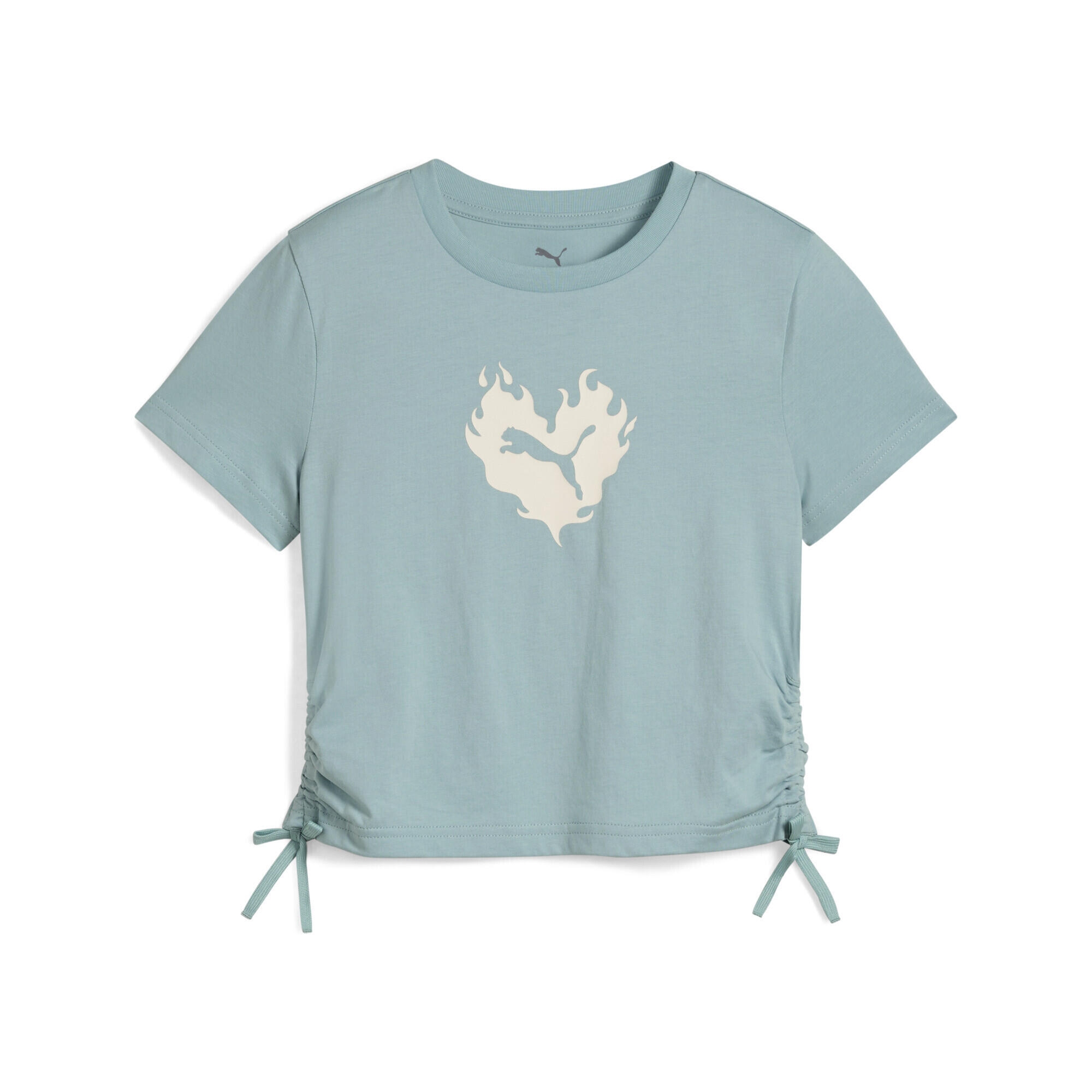PUMA Dětské tričko flaming love s grafikou plamene a uzlem Modern Mint Green