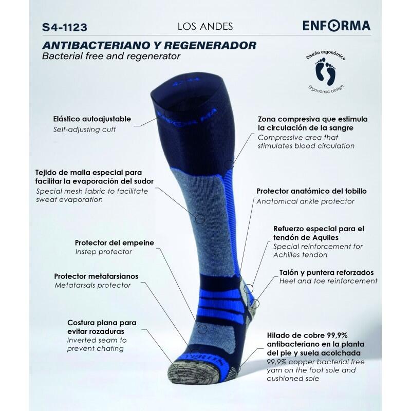 Meias de esqui e neve Enforma LOS ANDES Azul. Antibacteriano. 3/7