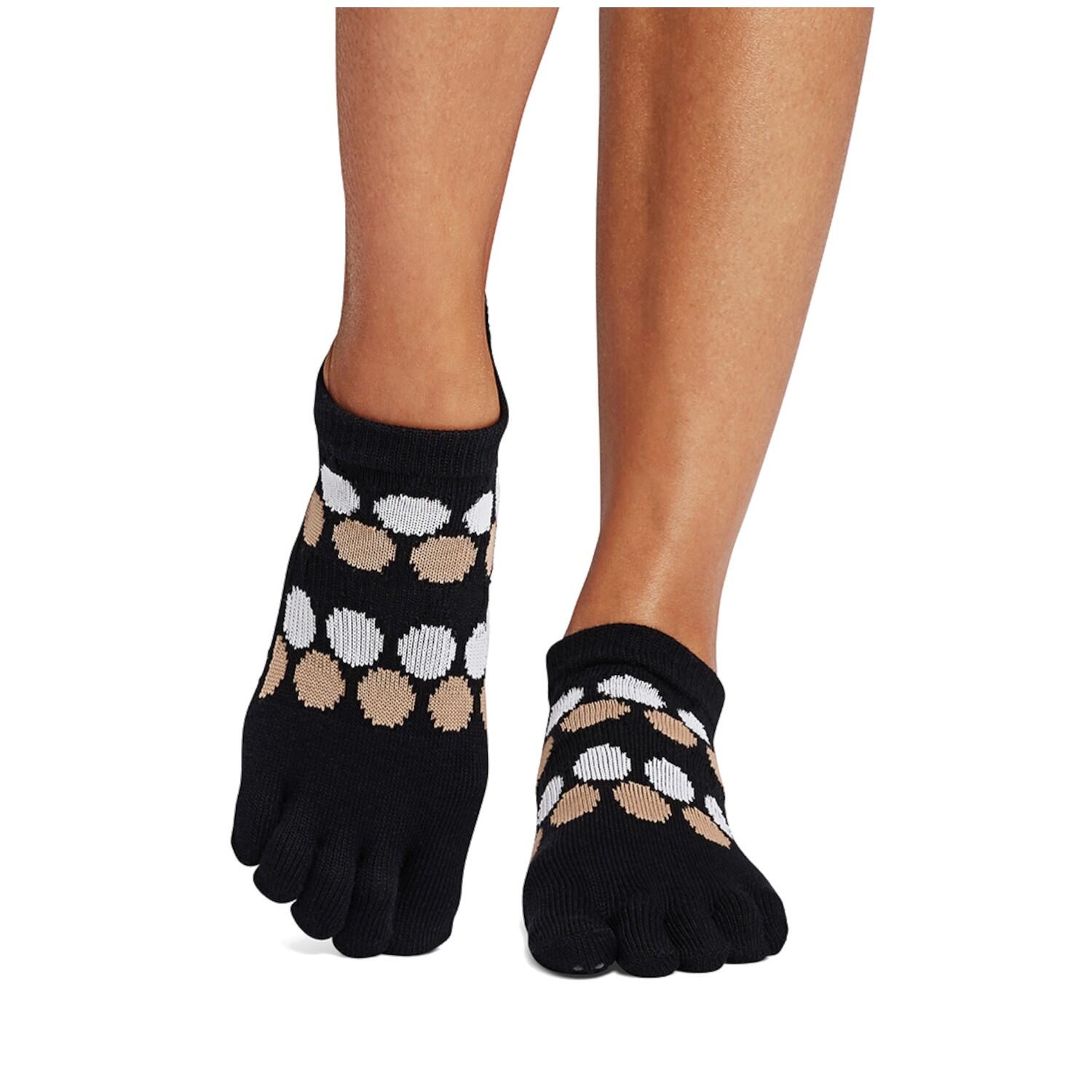ToeSox Yoga No-Show Grip Socks teensokken - Zwart/Lichtbruin - 36/38 3/4