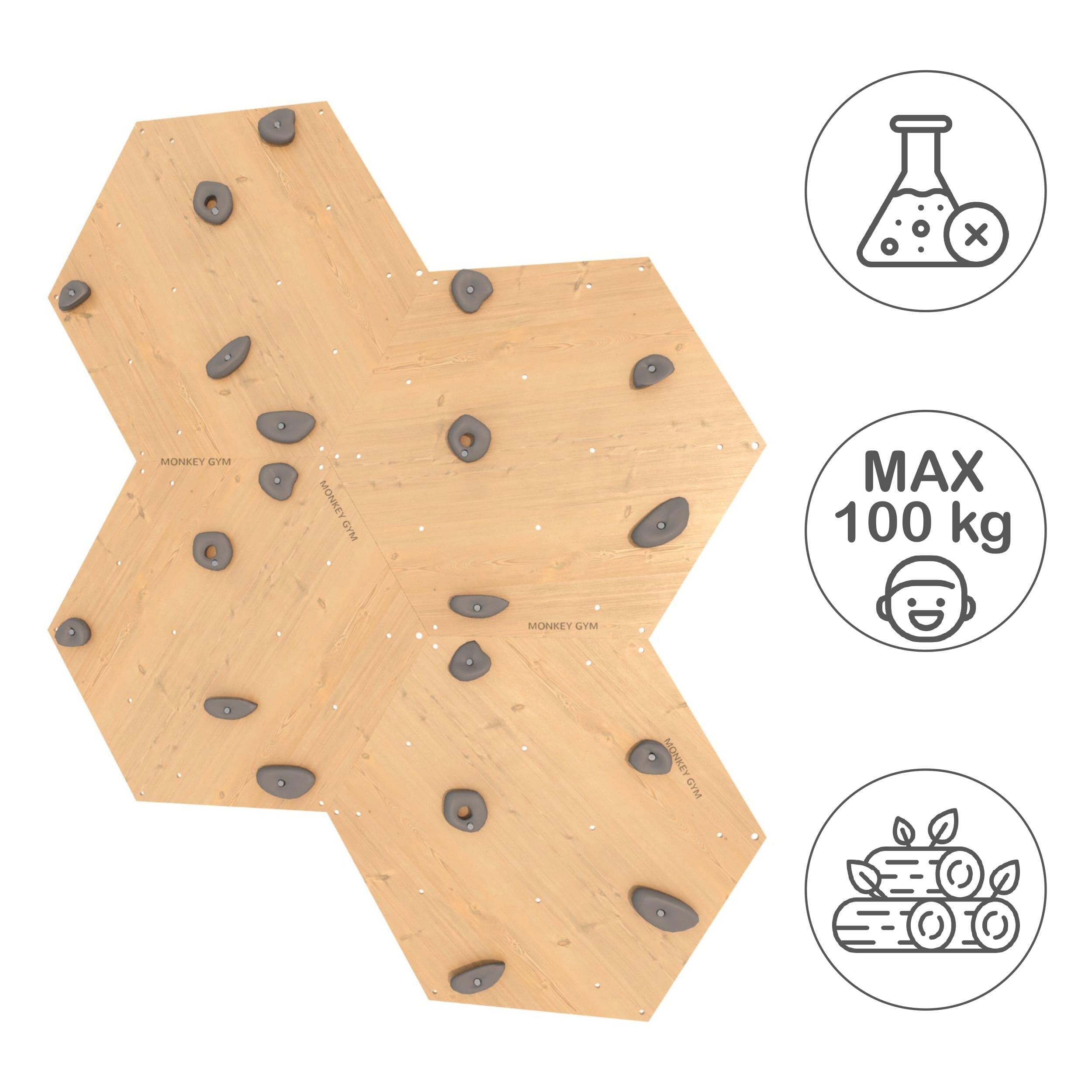 Mur d’Escalade Intérieur pour Enfants avec Panneaux Hexagonaux en Bois et Prises 7/7