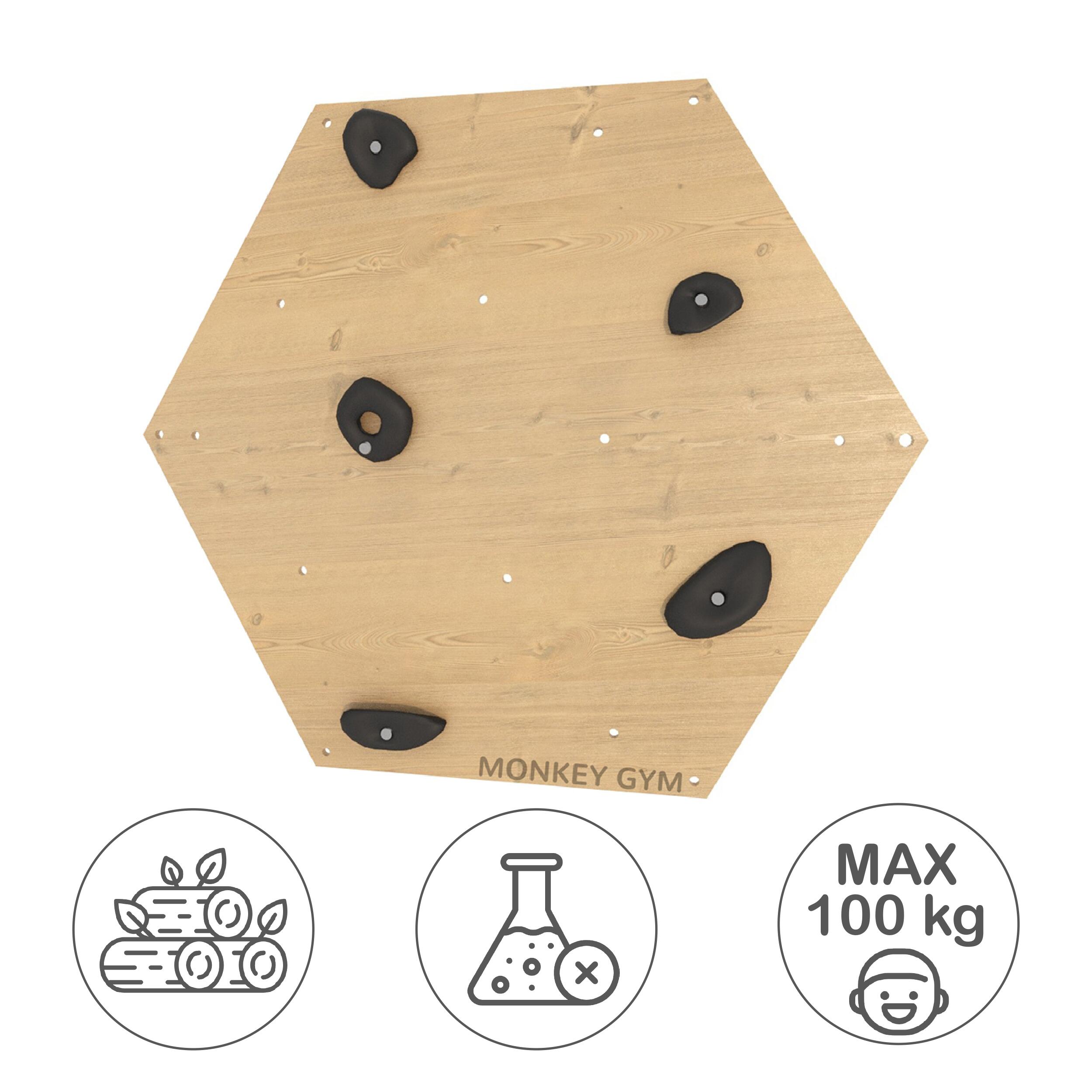 Enfant Gymnastique Mur d'Escalade Panneau Hexagone Bois 1pc Prises Noir 3/7