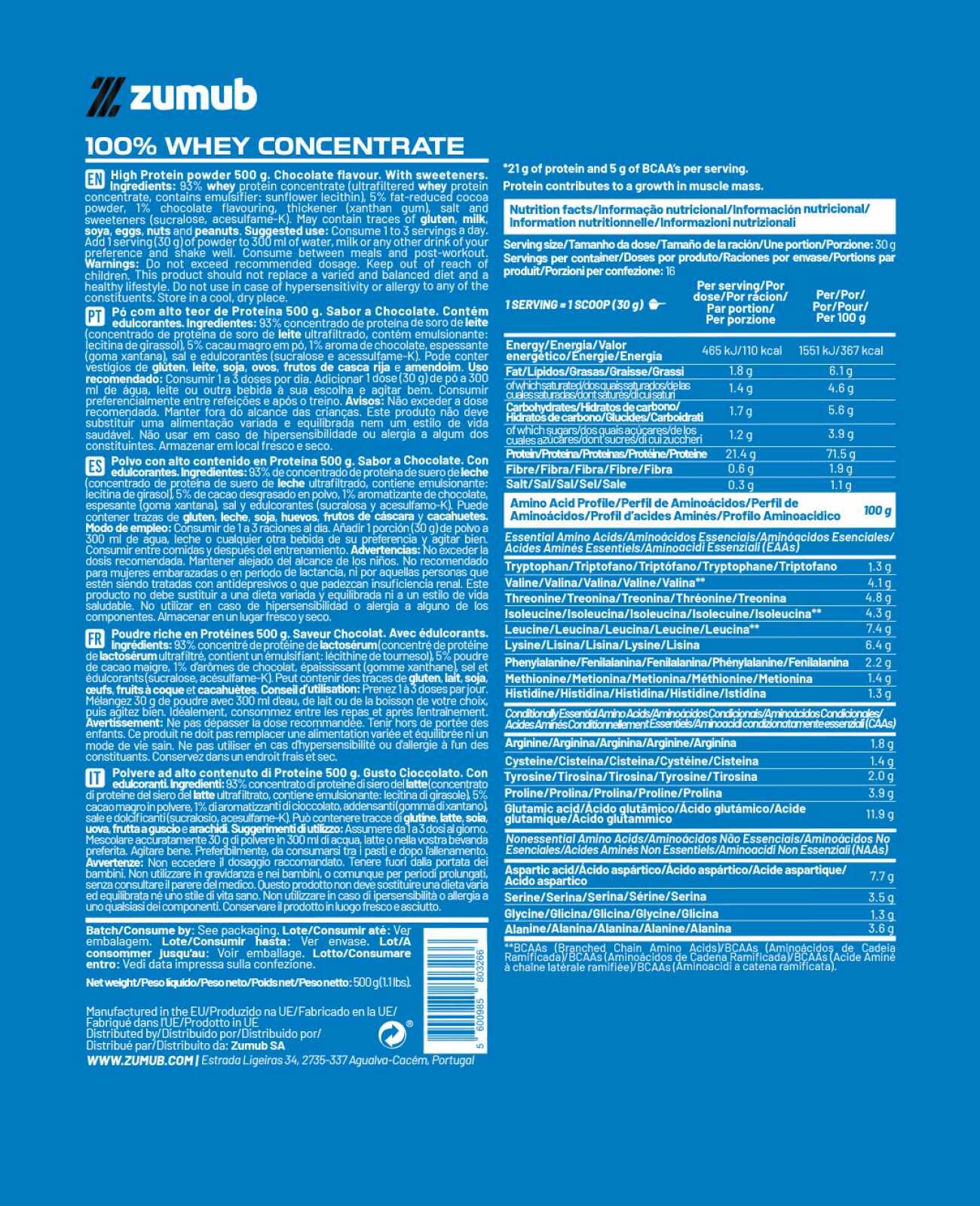 Zumub 100% Whey Concentrate 500g - Chocolat 2/2