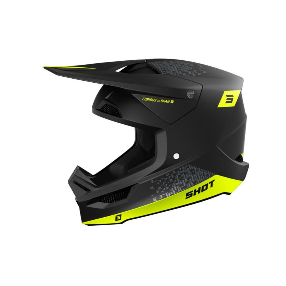 SHOT RACE GEAR Shot Furious Fullface Helm MTB/BMX Zwart Geel Fluor Volwassenen