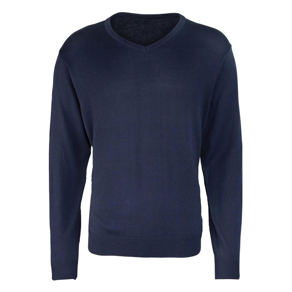Mens Knitted V Neck Sweater Top (Navy)