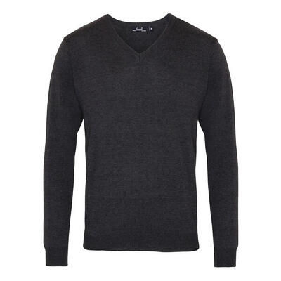 Heren gebreide v hals sweater top (houtskool)