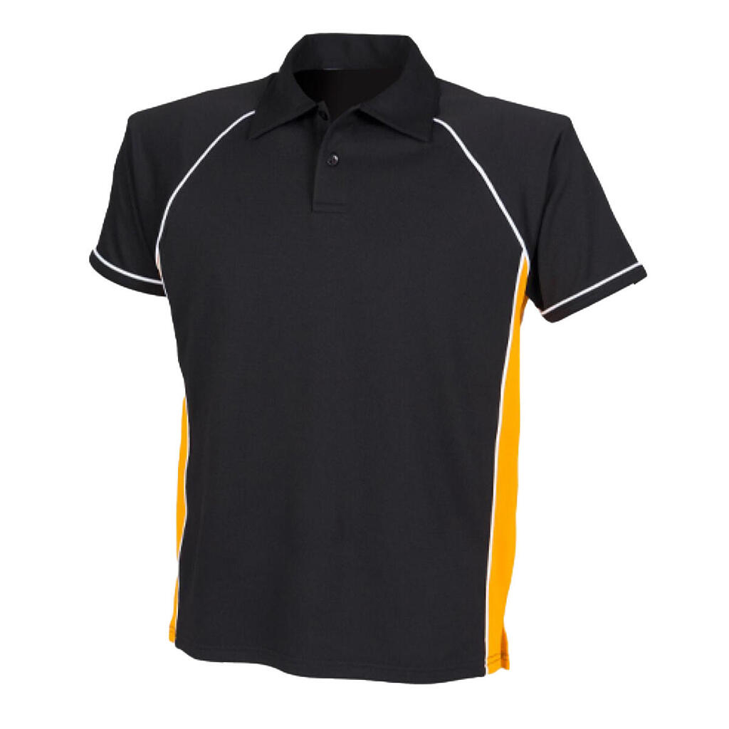Mens Performance Piped Polo Shirt (Black/Amber/White)