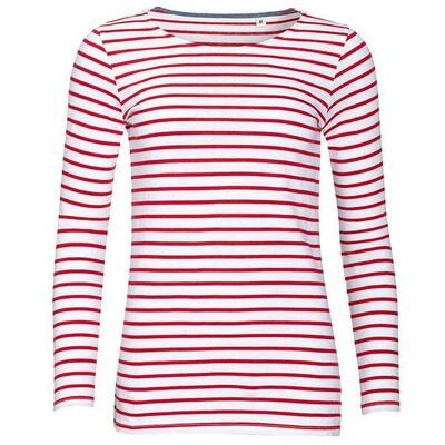 Dames marine gestreept tshirt met lange mouwen (wit/zwaar)