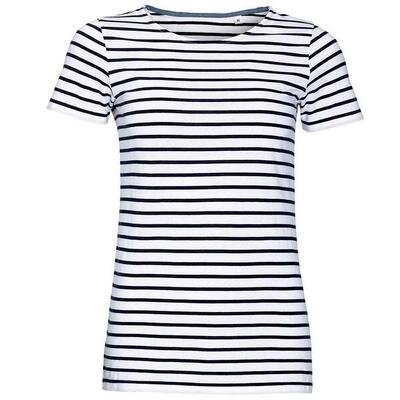 Dames miles gestreept rond hals tshirt (wit/zwaar)