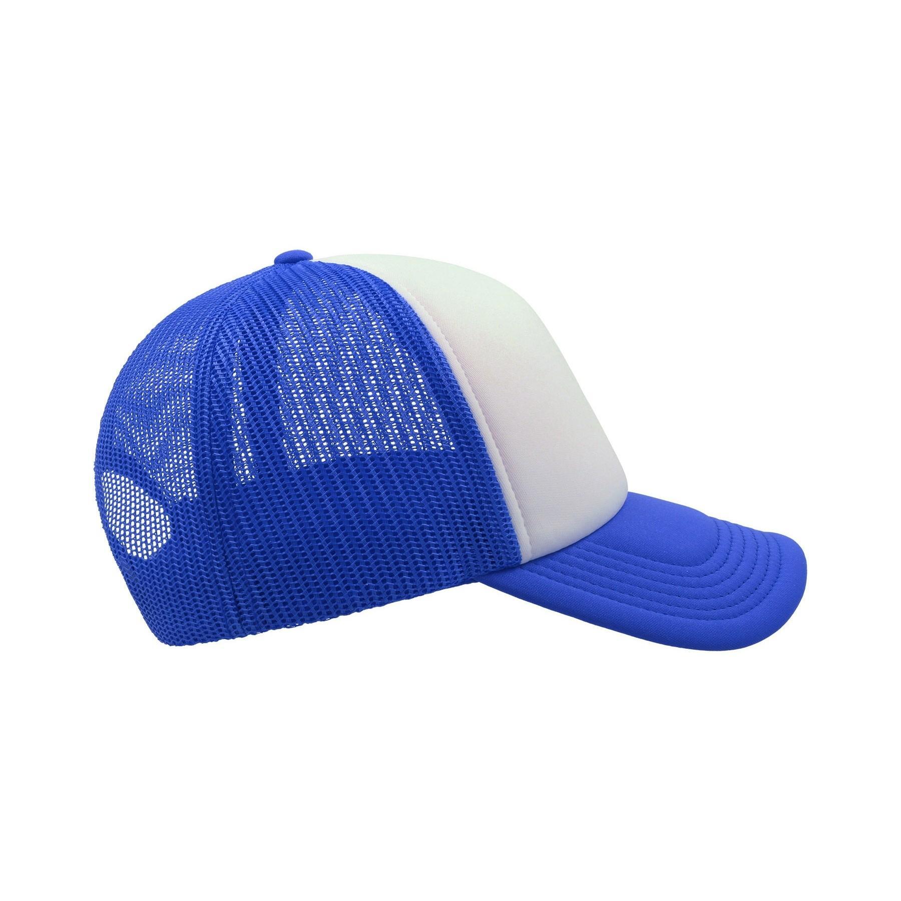 Gorra de 5 paneles estilo Trucker modelo Rapper Azul real/Blanco 3/4