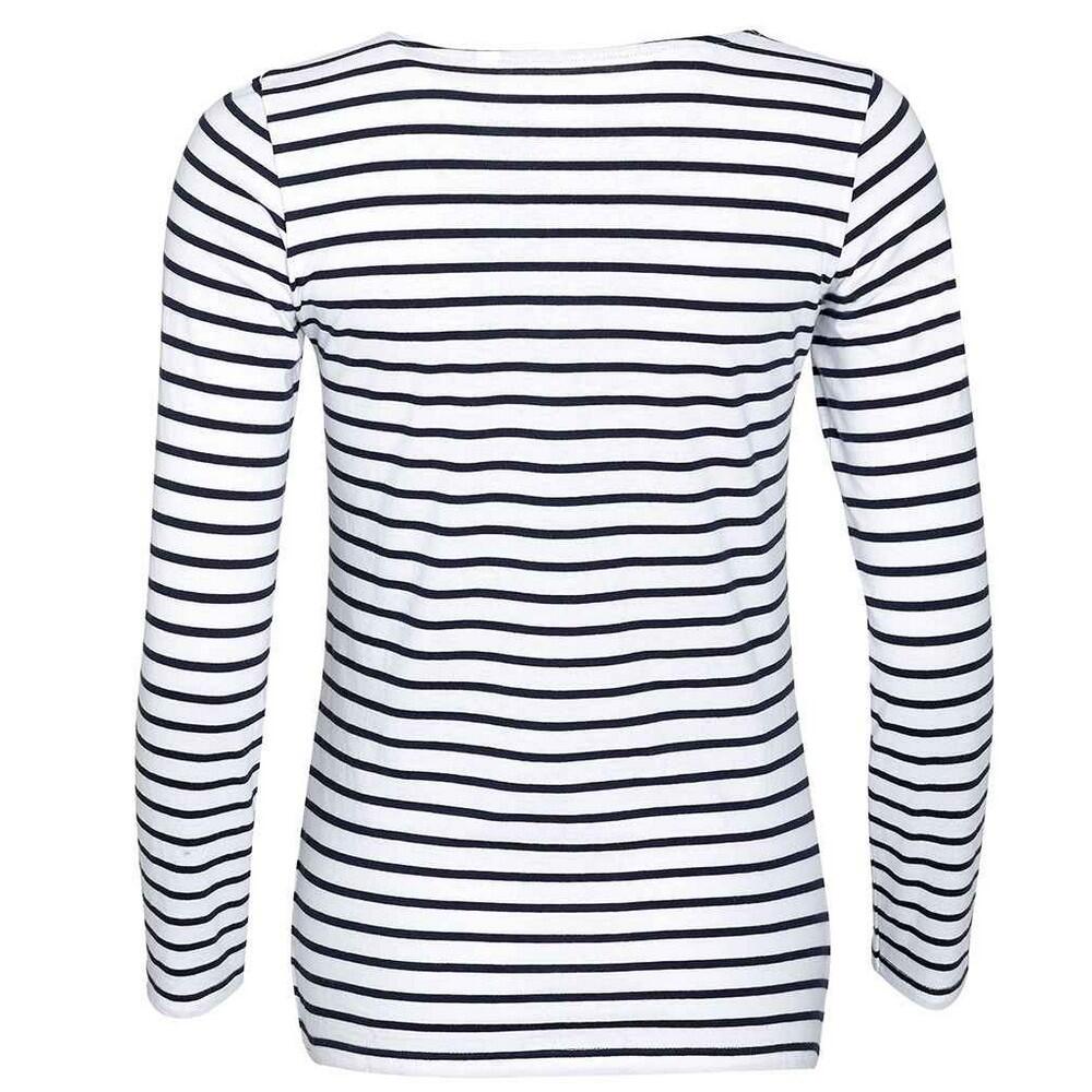 Camiseta Marine de Rayas de Manga Larga para Mujer Blanco, Marino 2/4