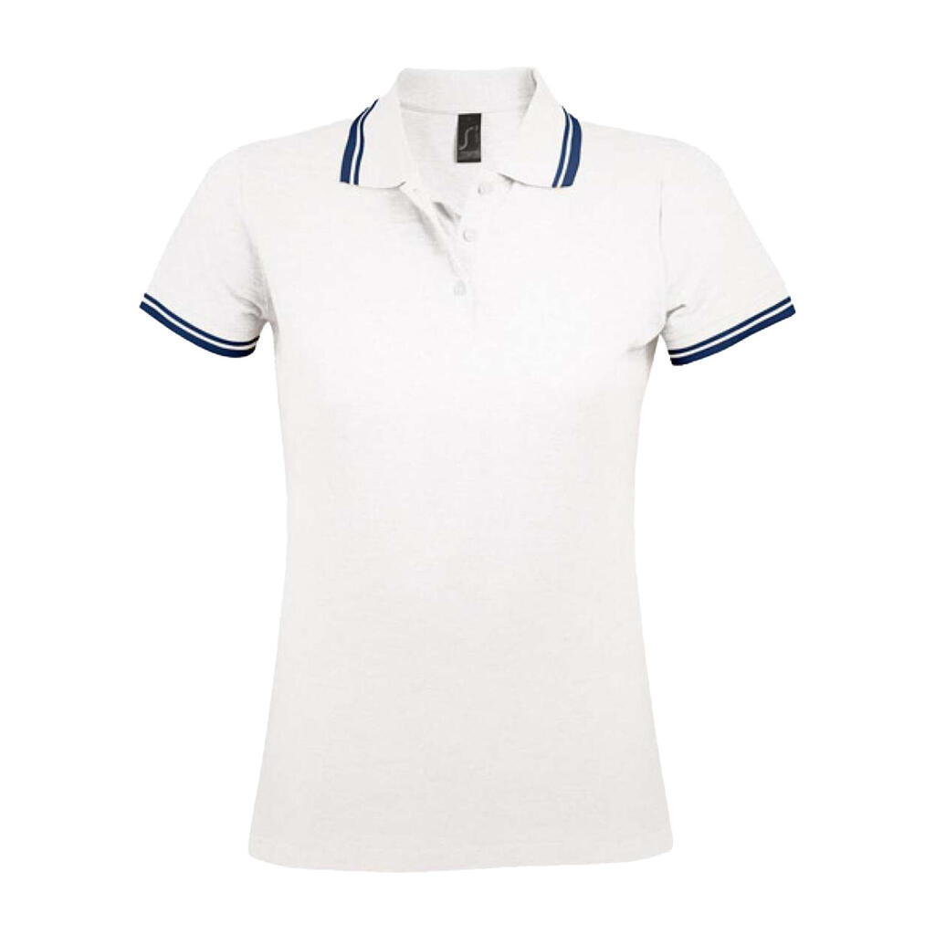 Womens/Ladies Pasadena Polo Shirt (White/Navy)