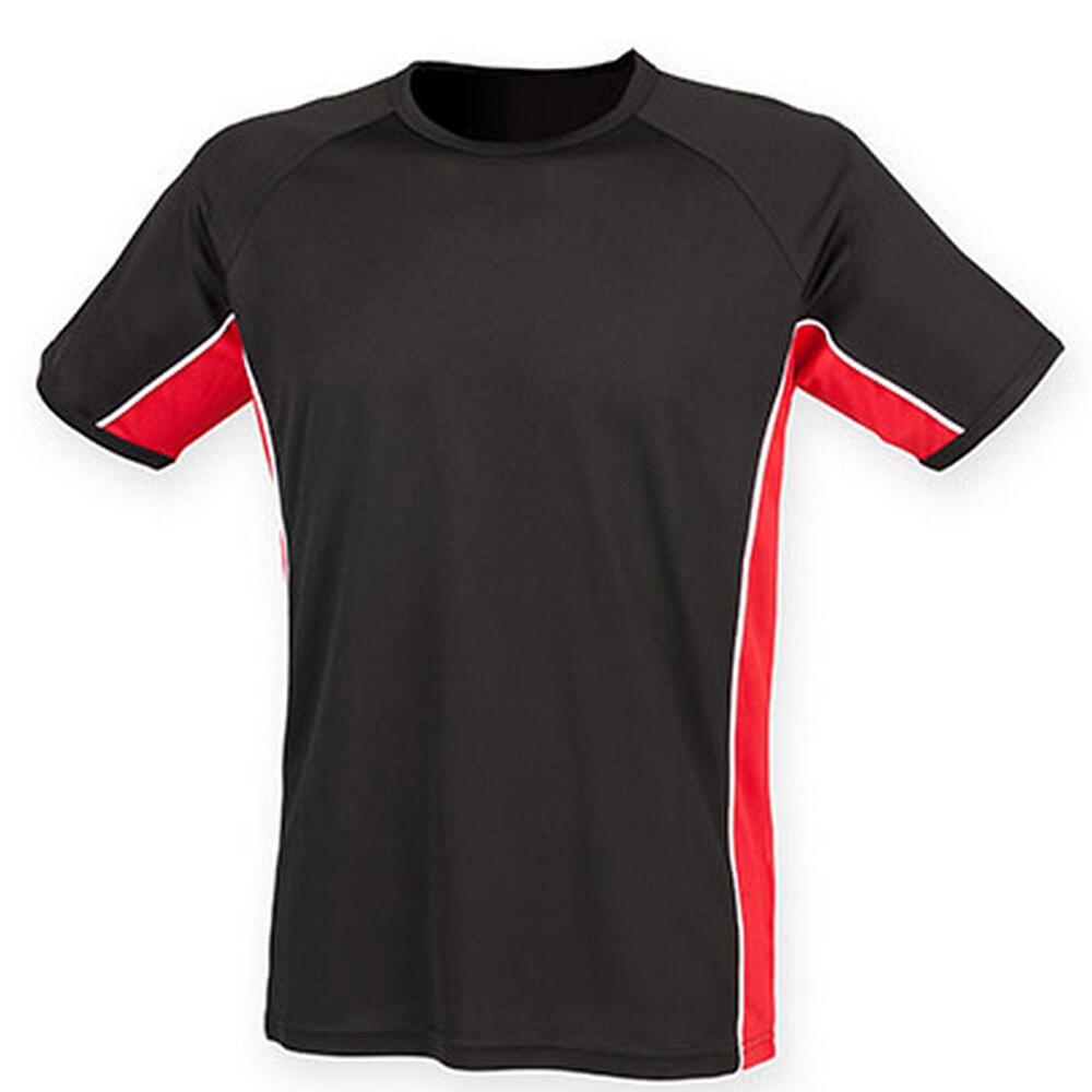FINDEN & HALES Performance paneel Tshirt voor volwassenen (Zwart/Rood/Wit)
