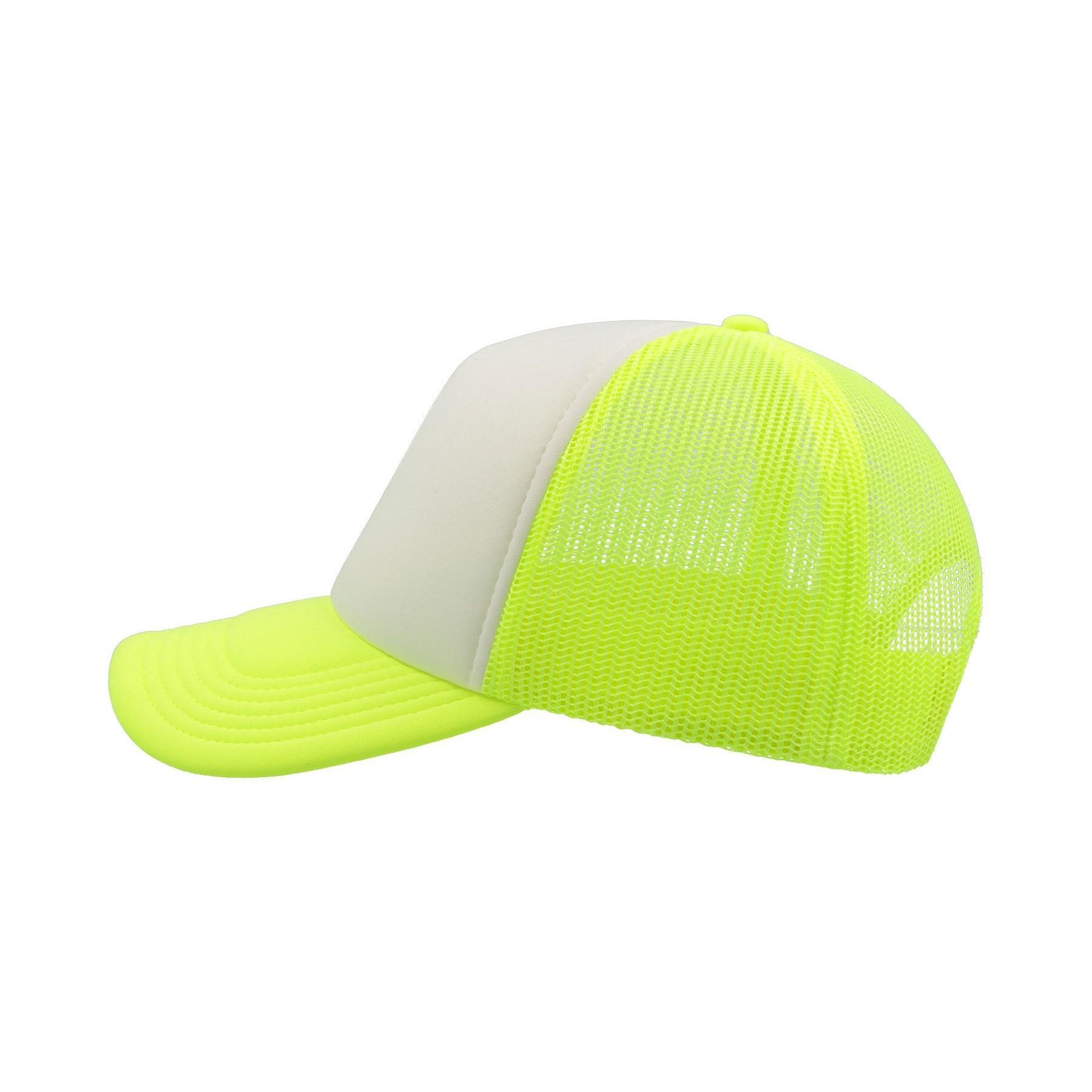 Gorra de 5 paneles estilo Trucker modelo Rapper Amarillo Visible/Blanco 3/4