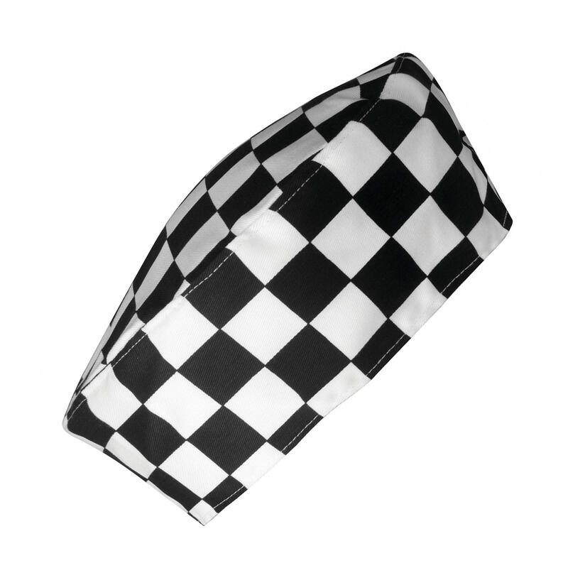 Gorro de Cocinero Cuadro Negro, Blanco