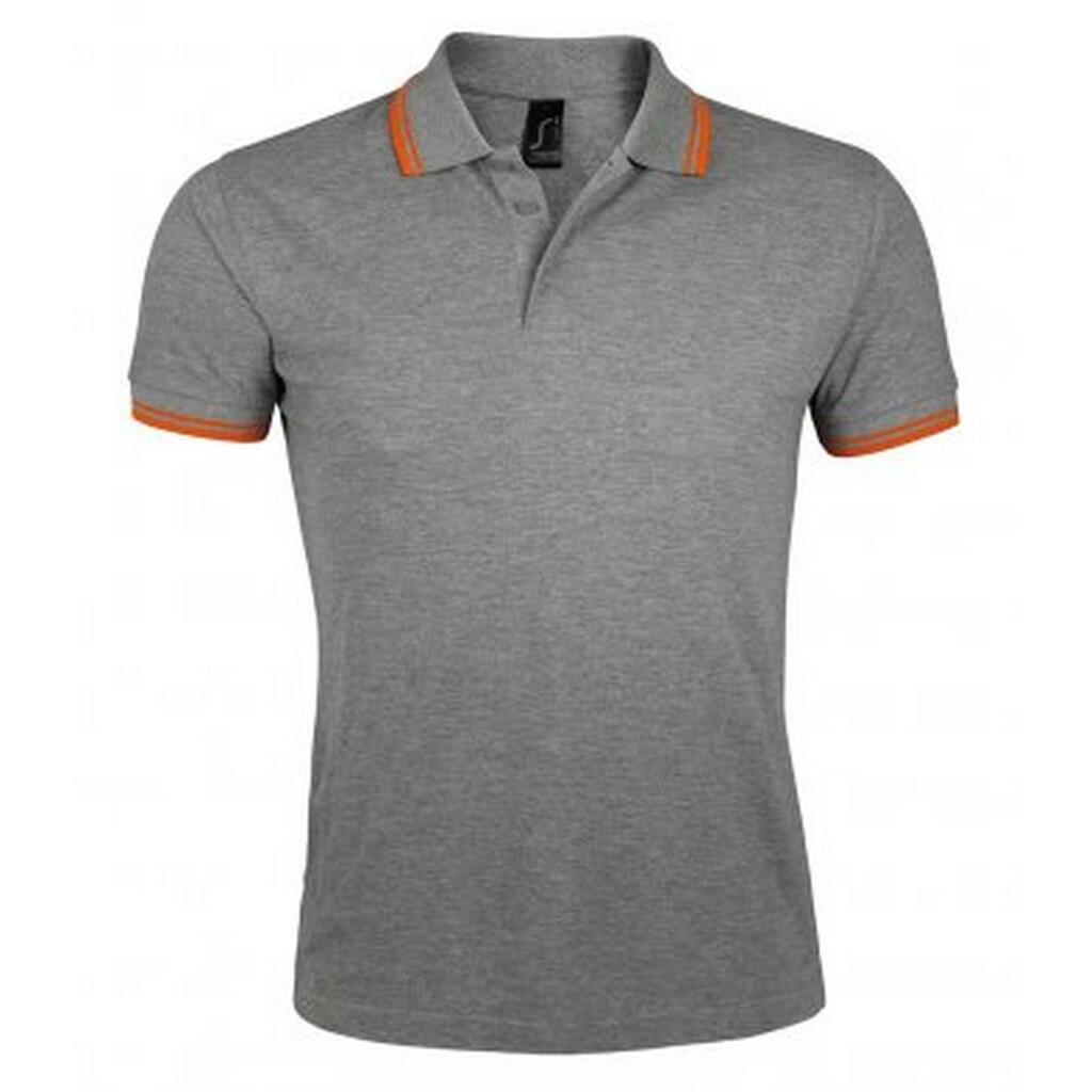 Mens Pasadena Tipped Short Sleeve Pique Polo Shirt (Grey Marl/Orange)