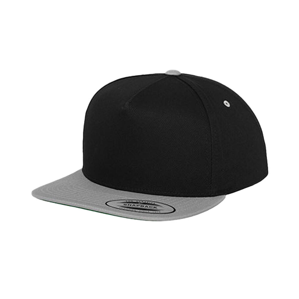 Classic 5 Panel Snapback Cap (Black/Silver)
