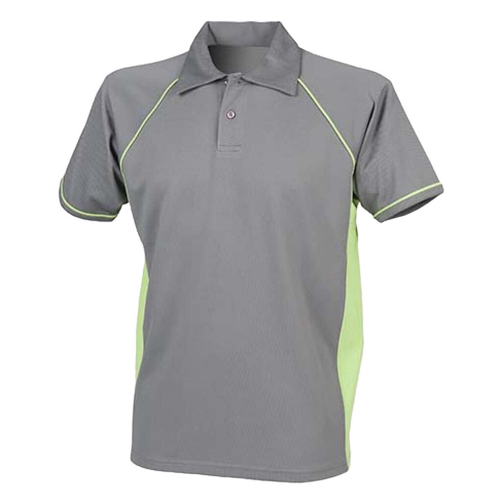 Mens Performance Piped Polo Shirt (Gunmetal Grey/Lime)