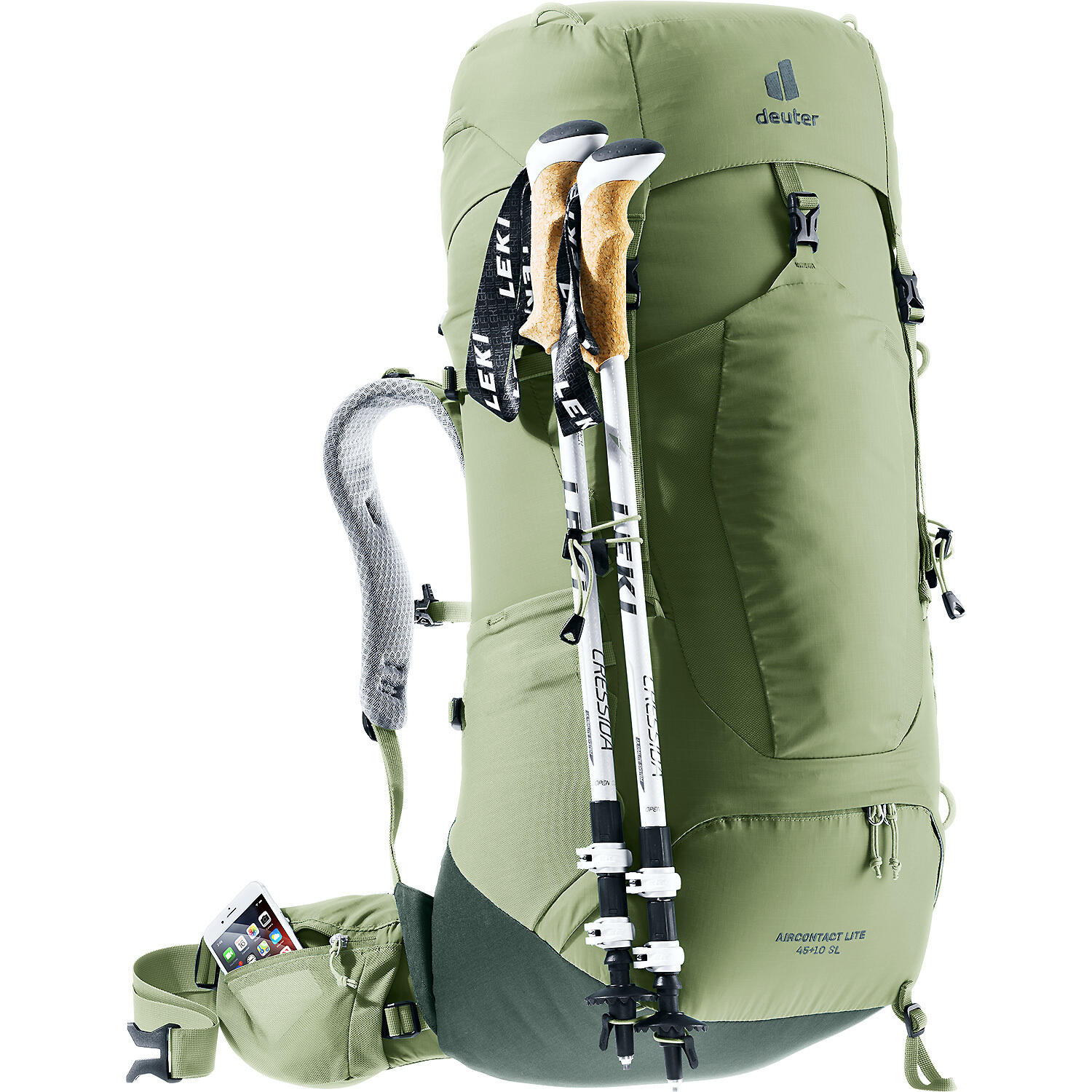 Sac à dos randonnée femme Deuter Aircontact Lite 45+10 SL vert, dos ventilé 3/7