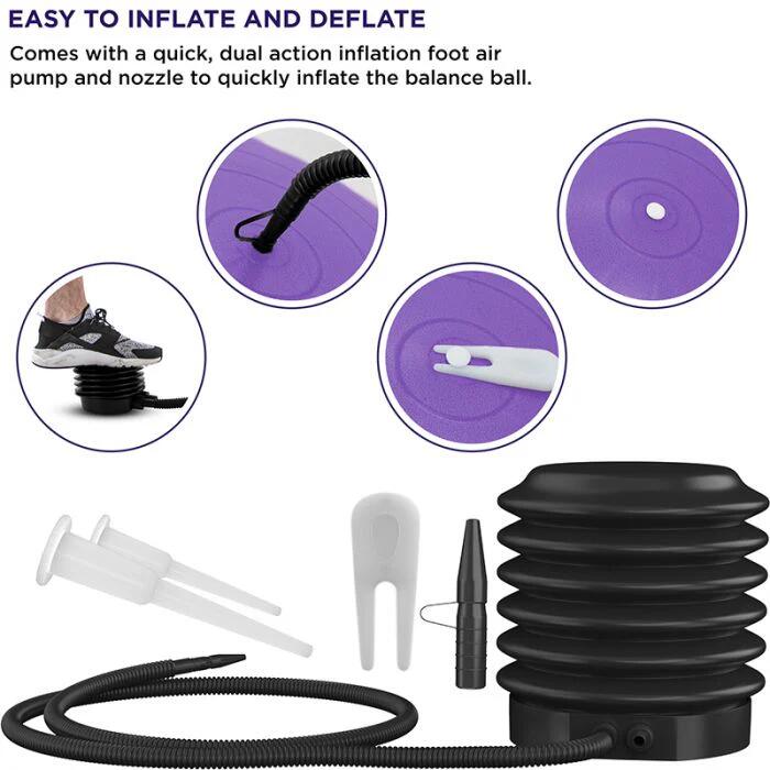 RDX B1 Minge de yoga anti-alunecare 55 cm mov cu pompă portabilă