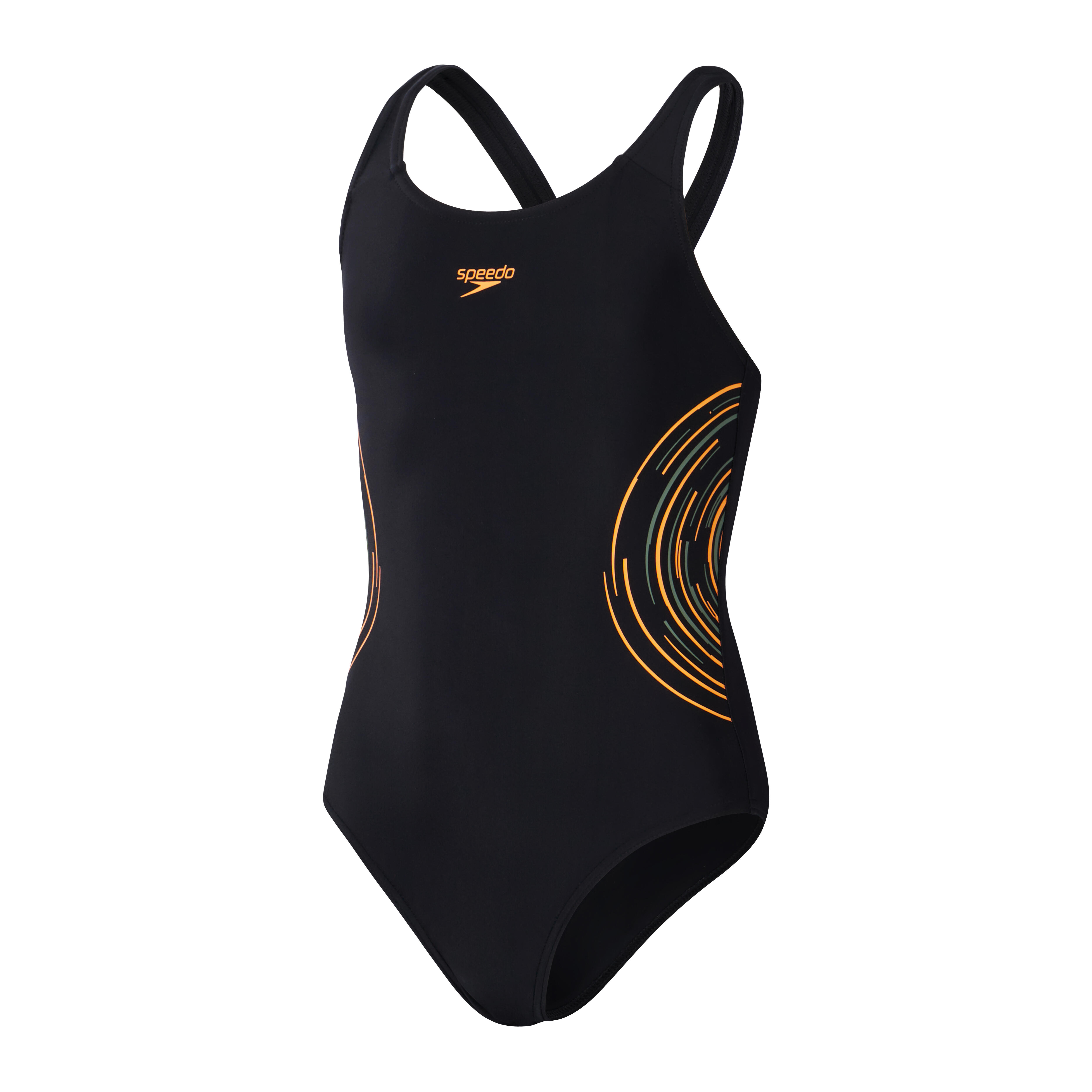 Speedo - Maillot De Bain 1 Pièce Fille Speedo Eco Placement Muscleback - Maillot De Bain 1 Pièce - Noir|orange - 12 À 14 Ans - Decathlon