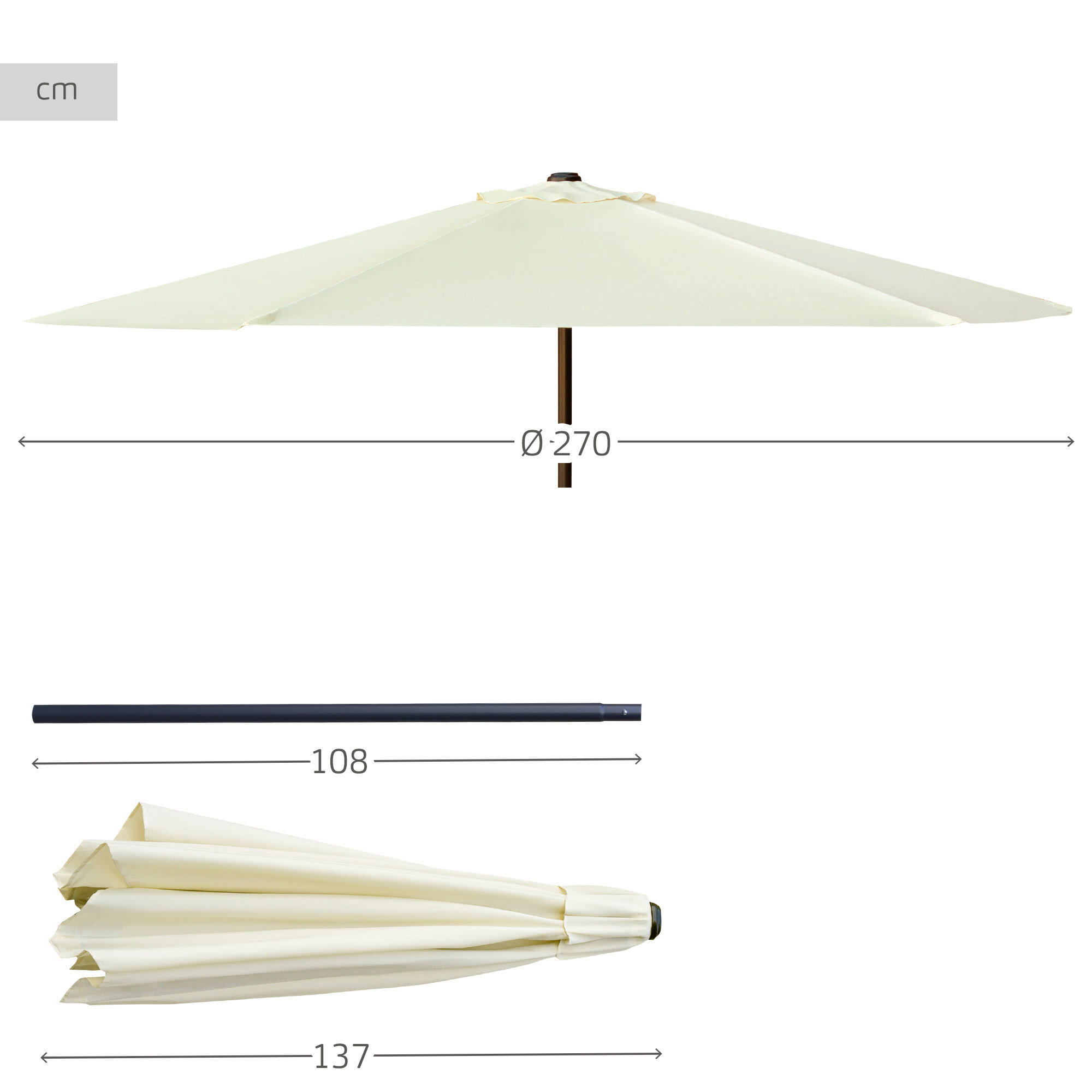 Parasol pour terrasse et jardin Ø270 cm avec protection UV50 Aktive 4/7