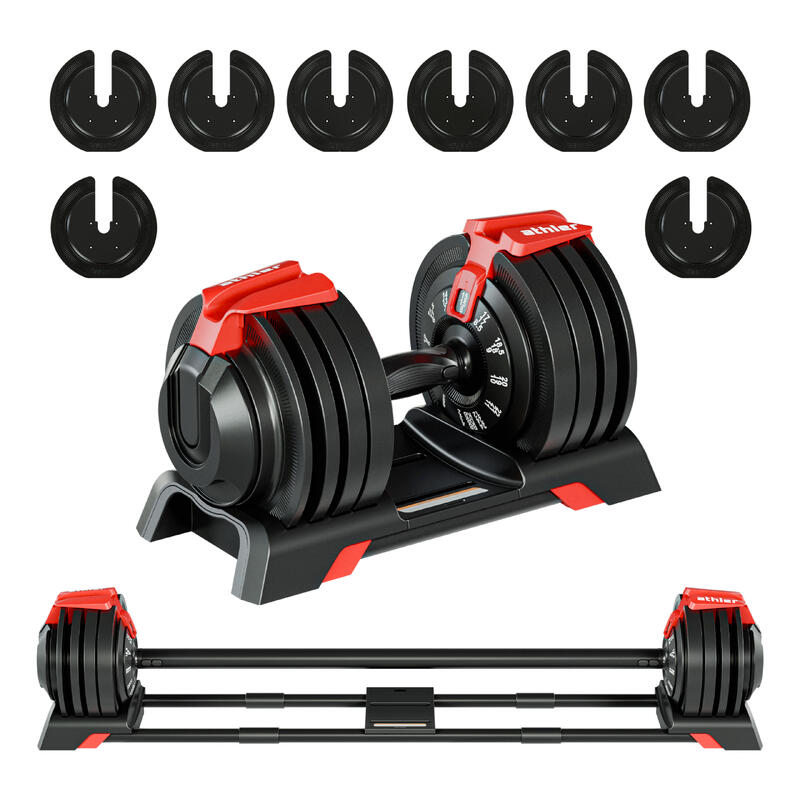 Hantle regulowane do treningu 3w1 Lion65 24 kg z łącznikiem sztangi i kettlebell