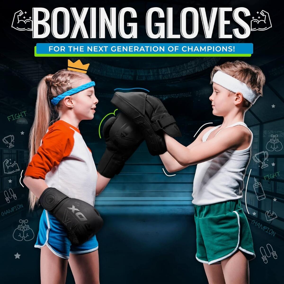 Guantoni Boxe RDX F6 Kids – Nero/Oro – 6oz 5/7