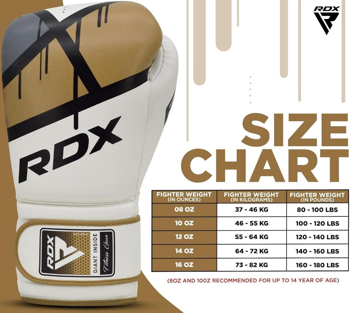Gants de boxe RDX F7 Ego – Blanc/Or – 10oz 6/7