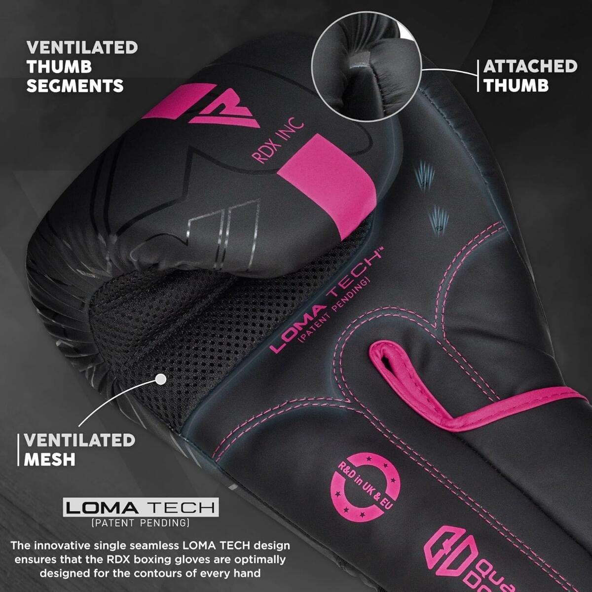 Gants de boxe RDX F6 Kara – Noir/Rose – 10oz 3/7