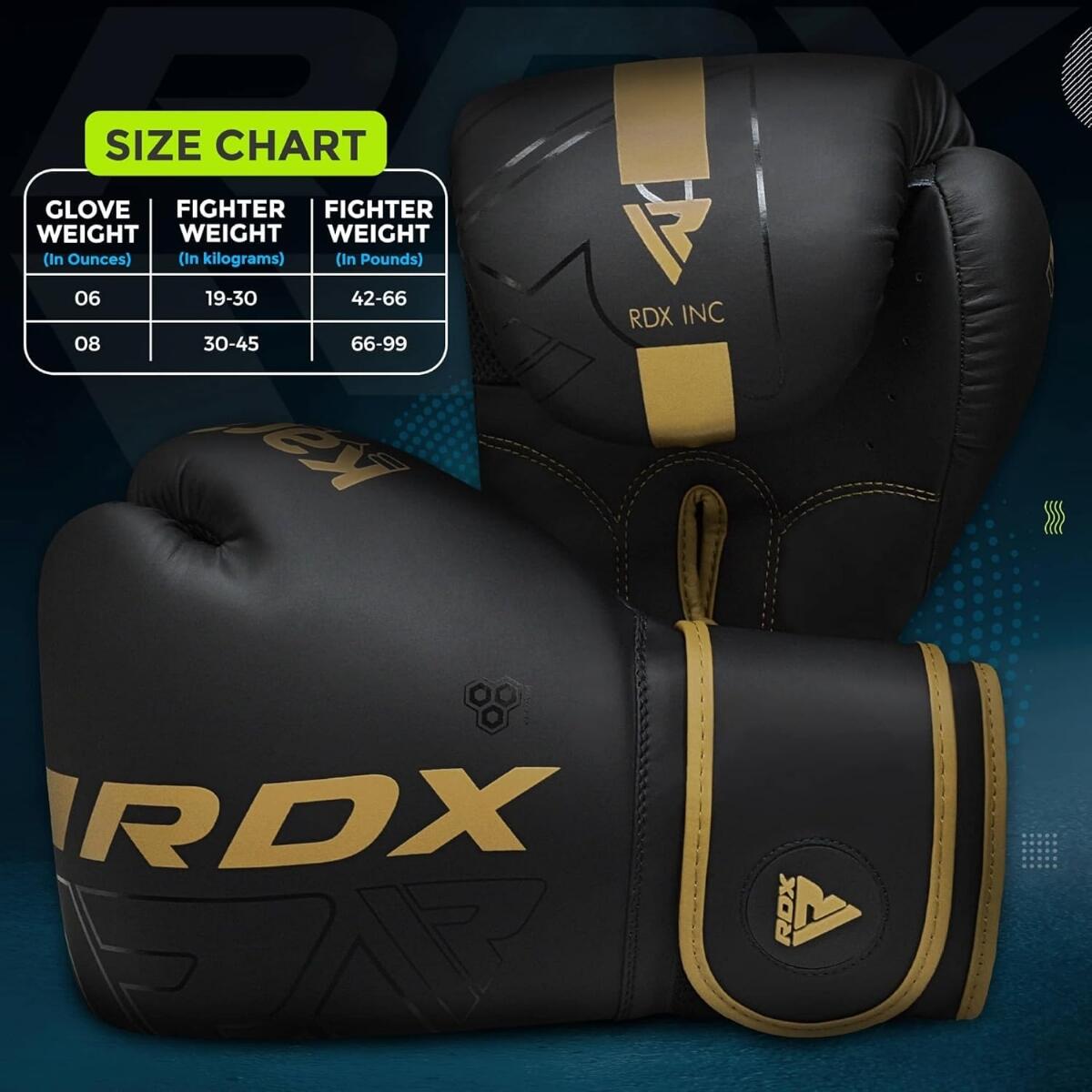 Guantoni Boxe RDX F6 Kids – Nero/Oro – 6oz 6/7