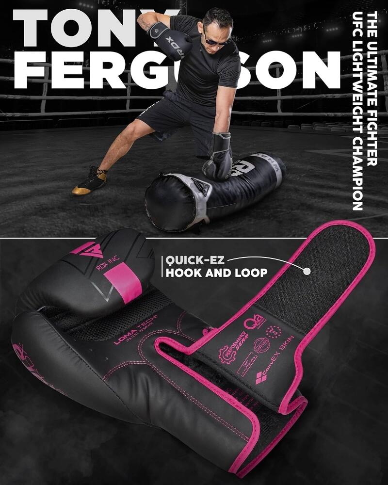 Gants de boxe RDX F6 Kara – Noir/Rose – 10oz 6/7