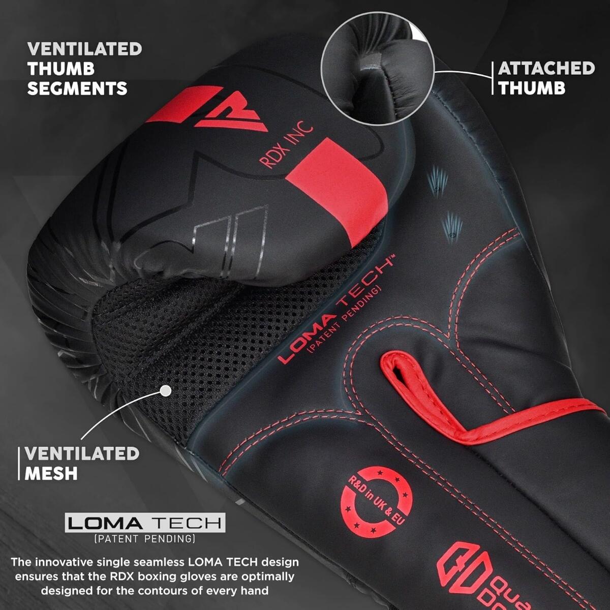 Gants de boxe RDX F6 Kara – Noir/Rouge – 10oz 6/7