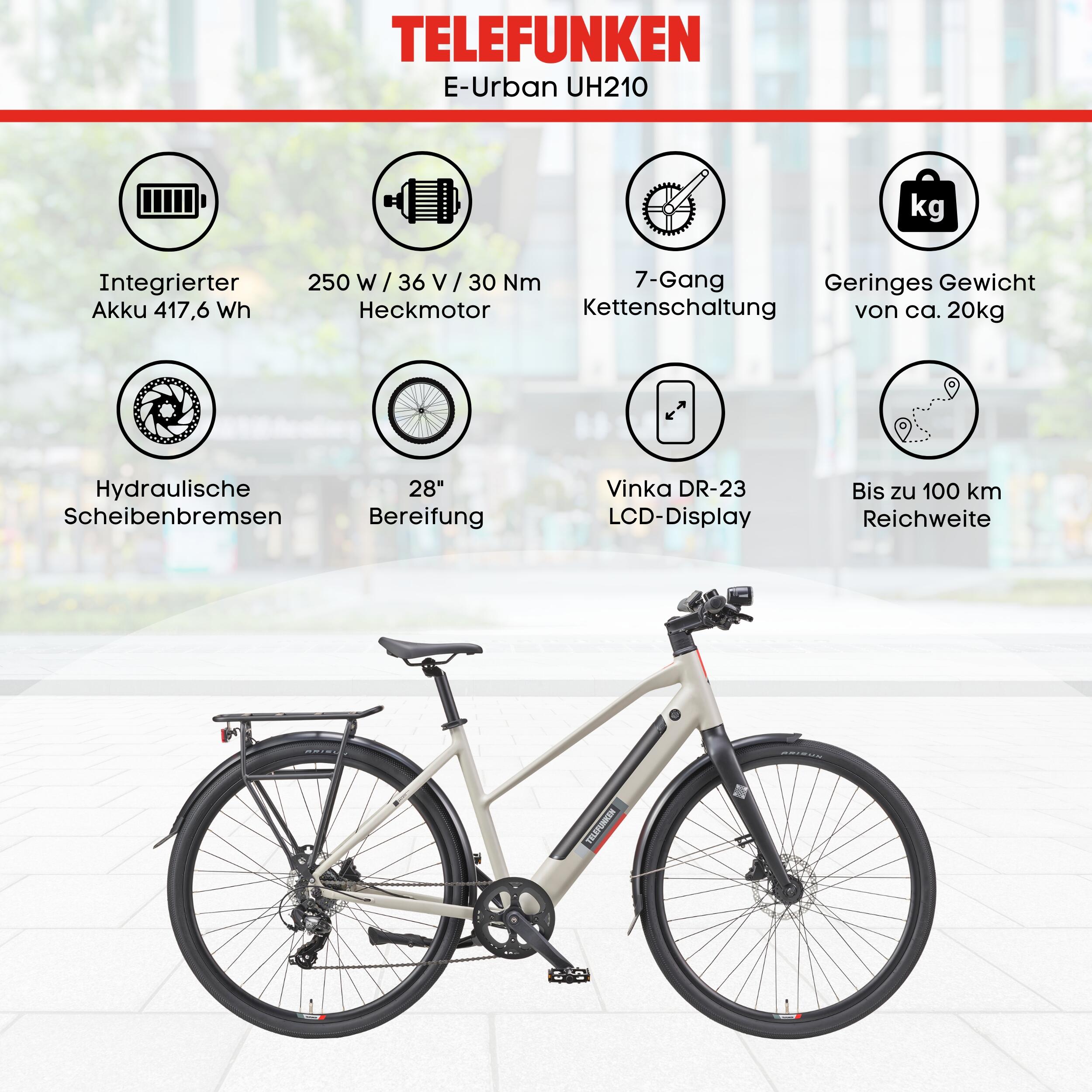 E-Bike UH210 28 Zoll 7-Gang Pedelec City Elektrofahrrad Damen leicht grau |  Decathlon