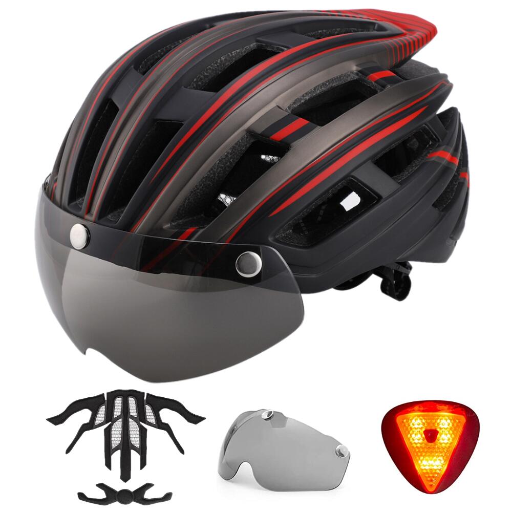 Casca protectie bicicleta, aerodinamica, viziera magnetica detasabila, stop led