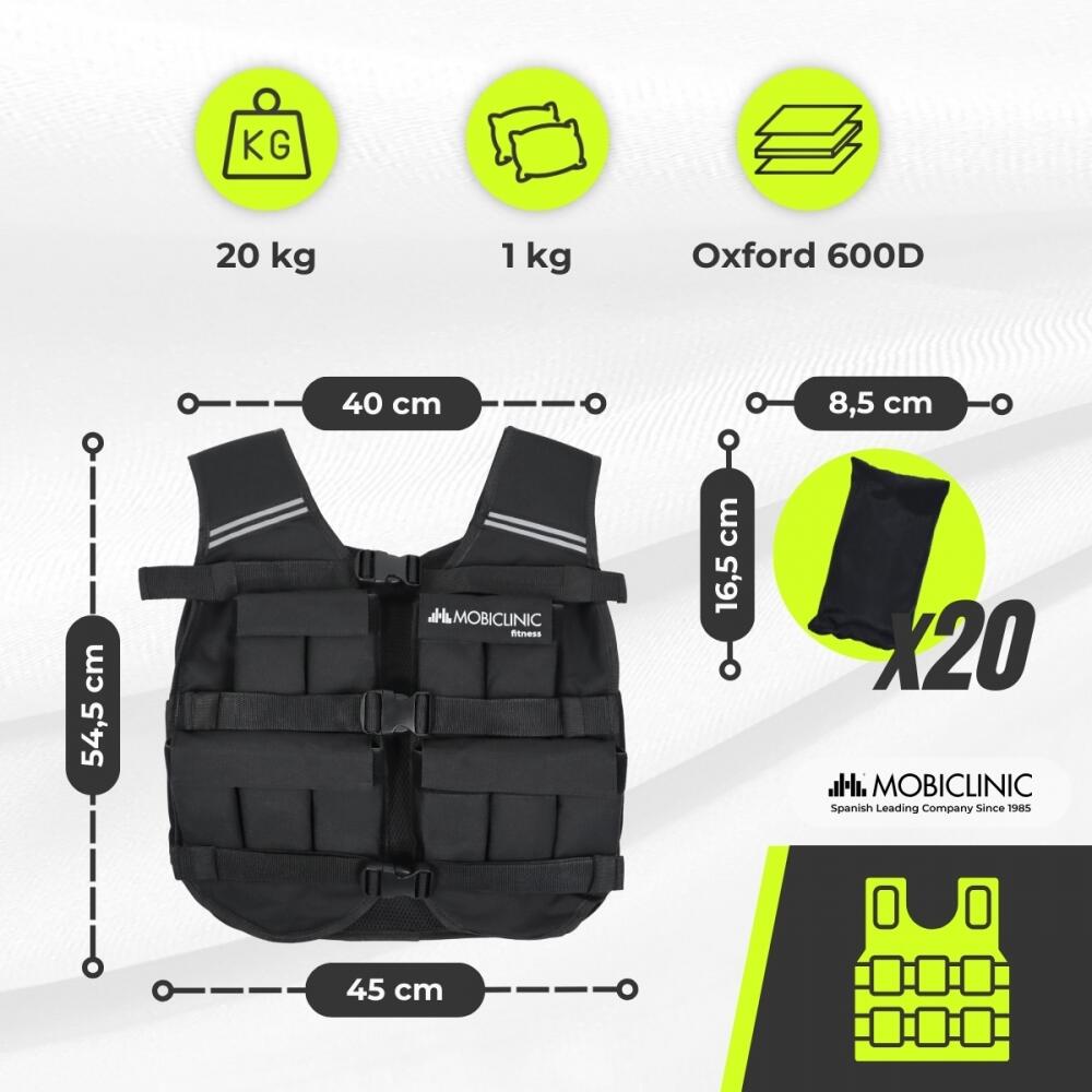 Gewichtsvest 20 kg Verstelbaar Gewicht Ademend Gevoerd Aanpasbaar Zwart 2/7