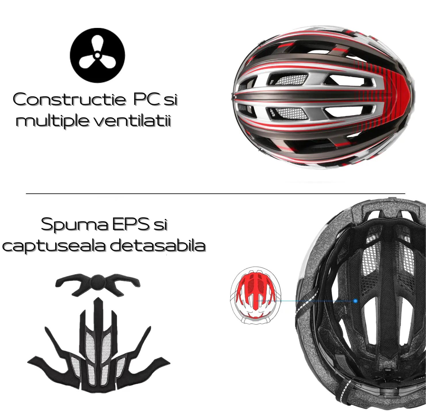 Casca protectie bicicleta, aerodinamica, viziera magnetica detasabila, stop led 4/7