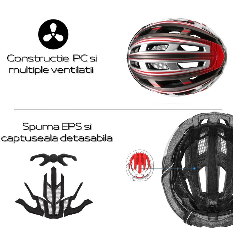 Casca protectie bicicleta, aerodinamica, viziera magnetica detasabila, stop led