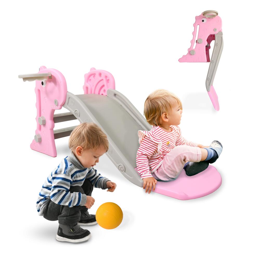 Foldable Children's Slide with Basket and Ball 100 x 43.5 x 53 cm Max 35kg Pink
