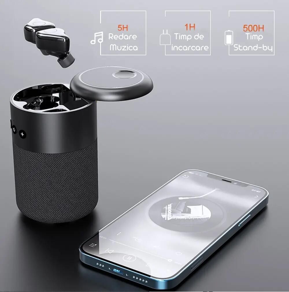 Casti Bluetooth 5.1 si Boxa portabila, Wireless, Handsfree, Touch 6/7