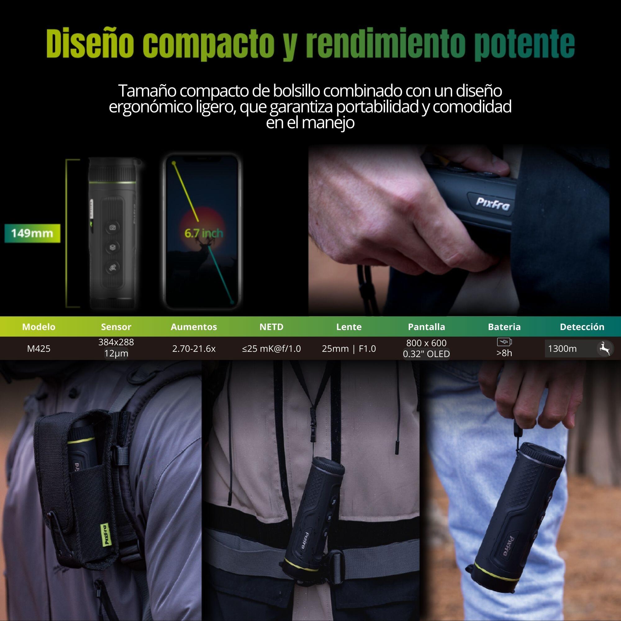 Monocular Térmico 25 mm 1300 m PIXFRA Mile 2 M425 AMOLED de 800 x 600 IP67- WIFI 3/7