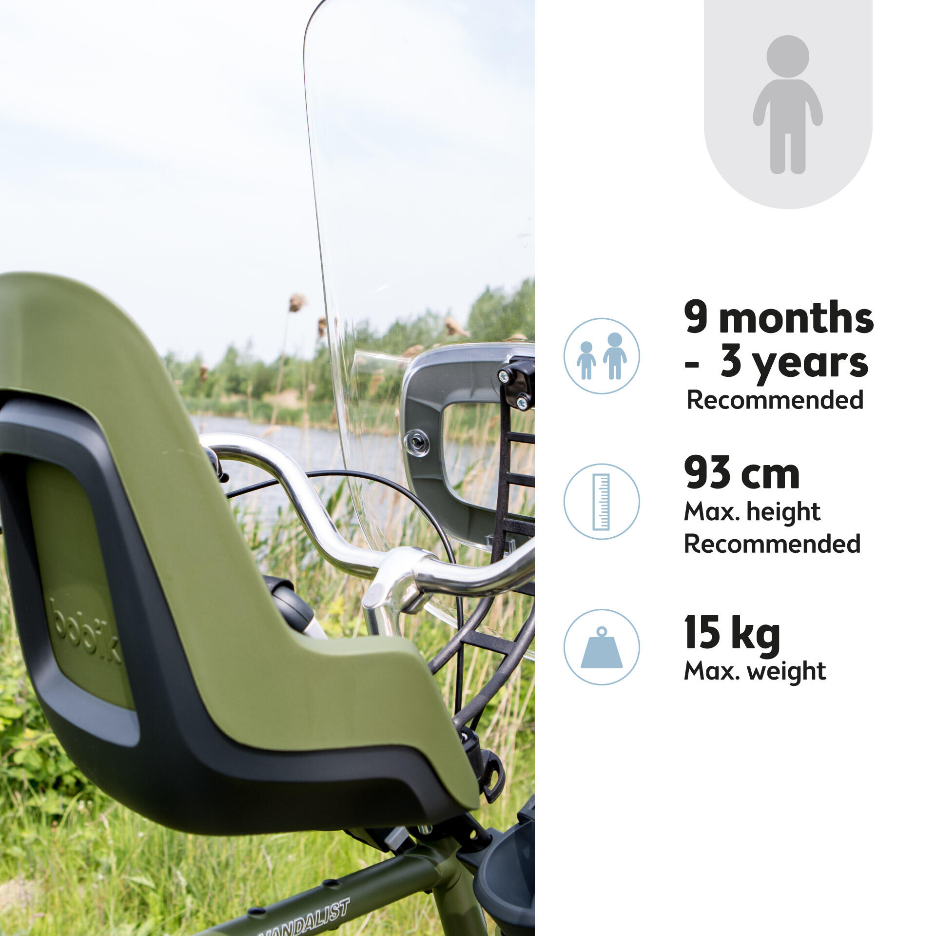 Silla Portabebés Bicicleta Delantera ONE Verde Oliva 5/7
